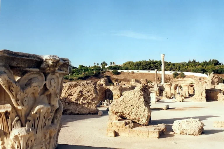 ruines des thermes d'Antonin à Carthage, chapiteau sculpté au premier plan