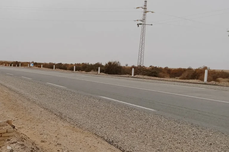 route déserte du Sud tunisien (région de Tozeur), recadrée pour retirer la borne kilométrique